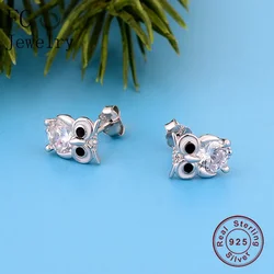 FC Jewelry 100% 925 Silver Owl Zirconia Enamel Black Eye Stud Earring For Women Piercing Pendientes Brinco Boucle D'oreille 2020