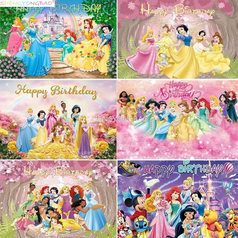 

Disney Princess Snow White Cinderella Background Girl Kids Birthday Party Decoration Baby Baptist Photography Backdrops DY-01