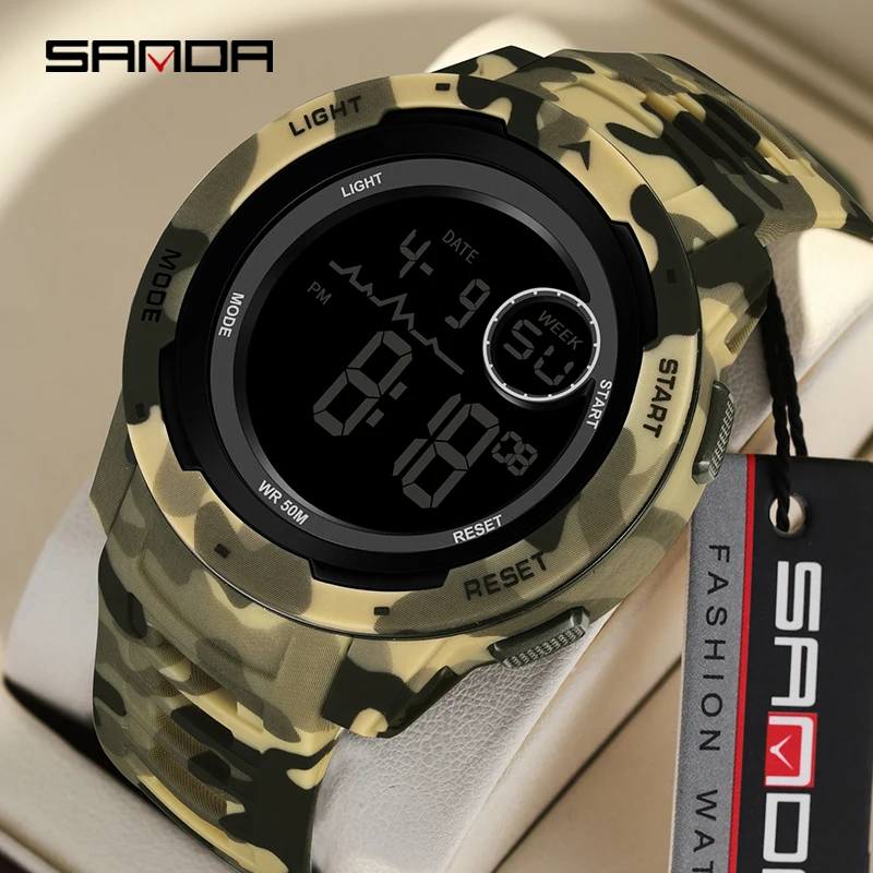 

Sanda 2185 electronic watch popular camouflage military style trend cool alarm clock multifunctional electronic watch