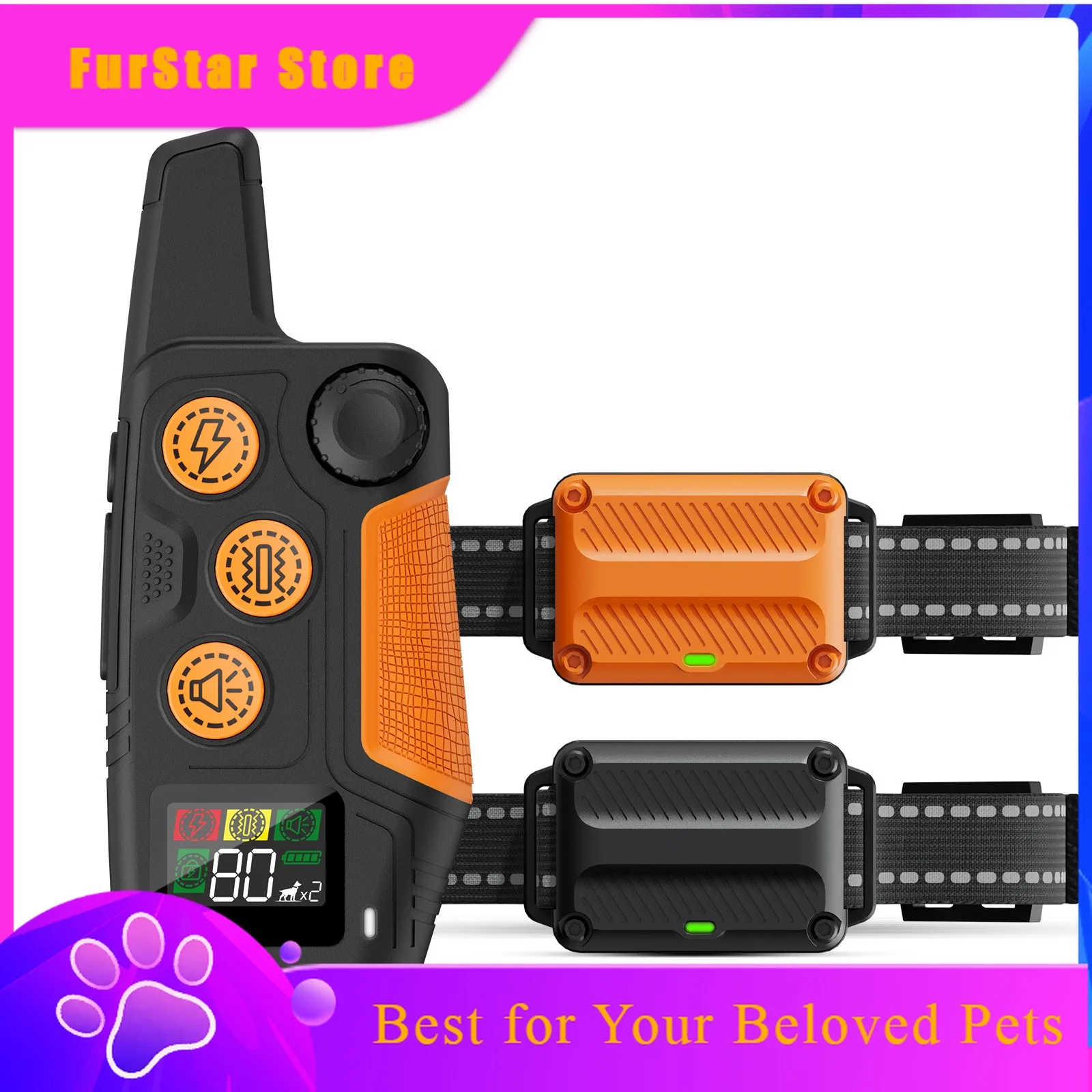 FurStarElectric Dog Training Collar Remote Control Waterproof Pet BehaviorFor 5-120lbs Puppy With Vibration Beep Shock