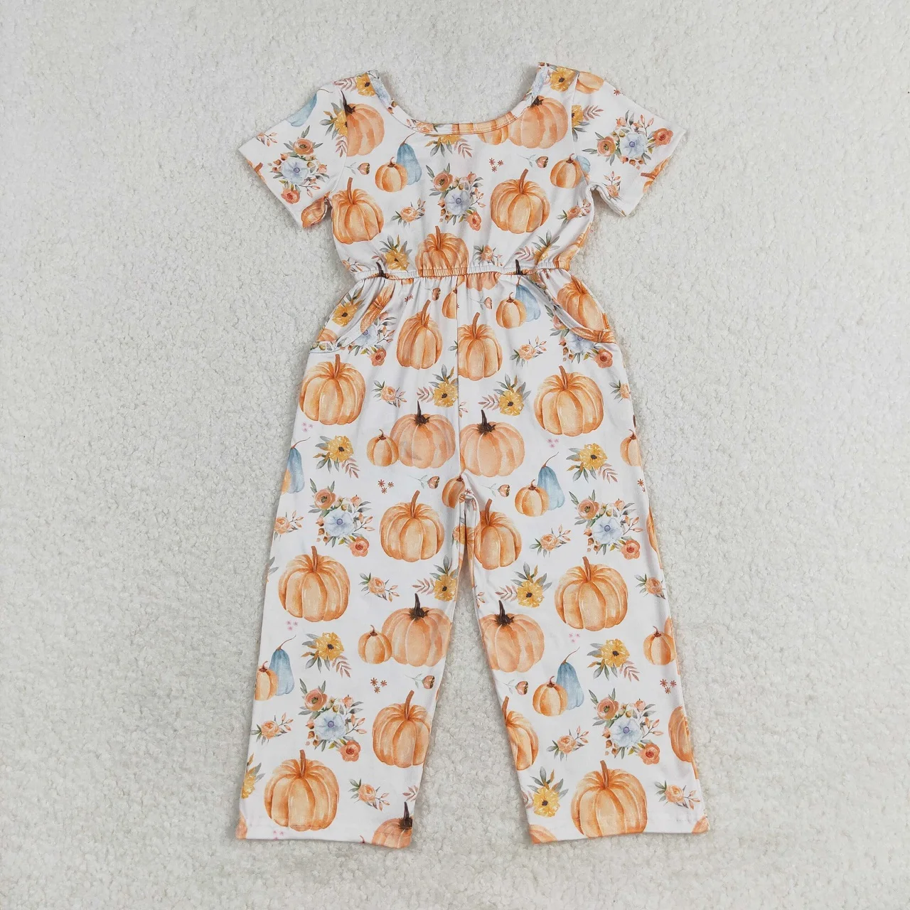 

Wholesale Toddler Children One-piece Kids Pants Infant Overalls Flower Pumpkin Bodysuit Baby Girl Thanksgiving Pocket Jumpsuit