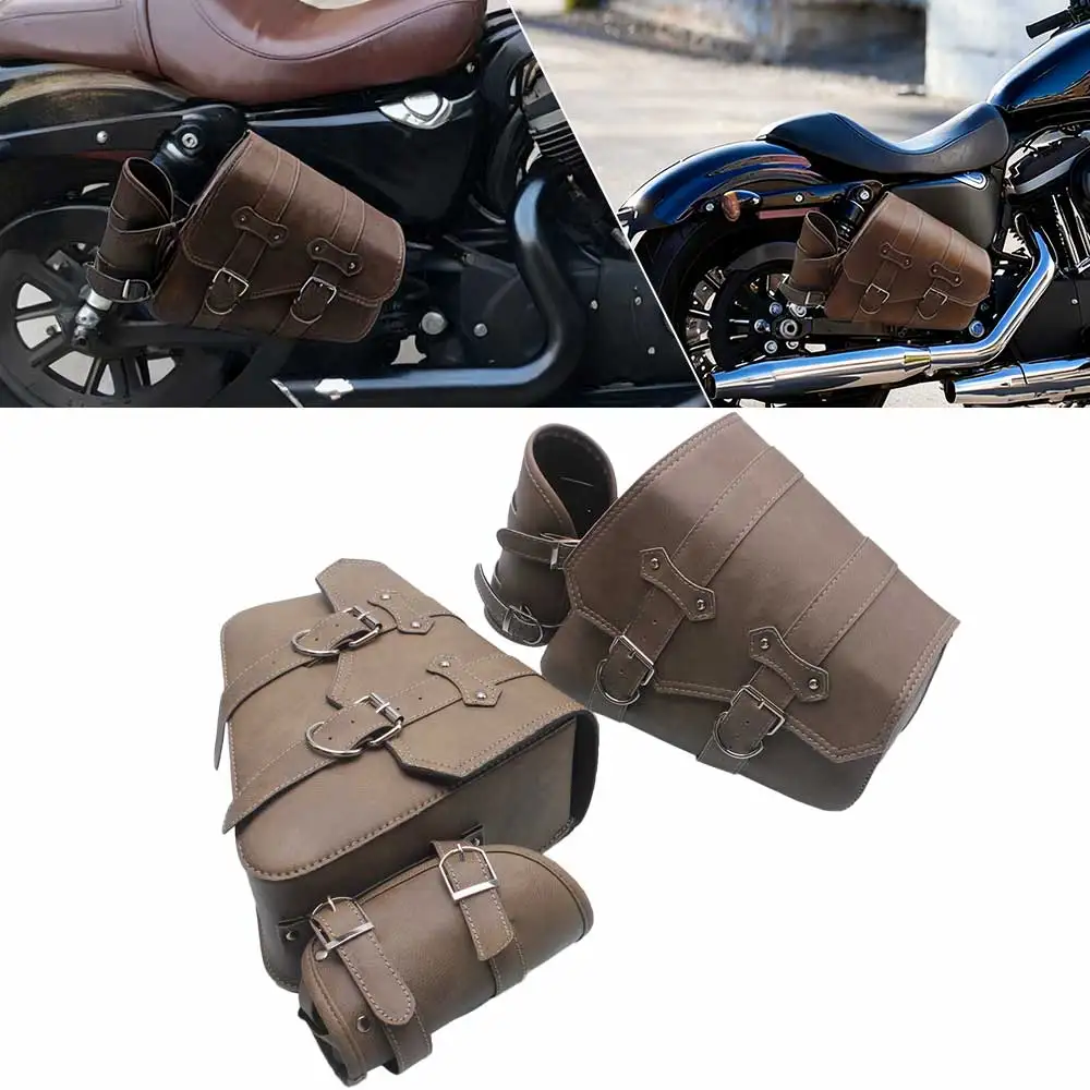 

Motorcycle Saddlebags Brown PU Leather For Harley Sportster XL 883 1200 Indian Honda BMW Kawasaki Triumph