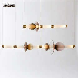 Nordic Style Pendant Light Designer Stained Glass Strip Restaurant Living Room Bar LED Indoor Study Chandelier