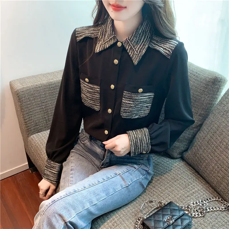 Spring Woman Clothes Long Sleeve Shirt Chiffon Blouse Trend Fashion Office Lady Simplicity Elegant Formal Pocket Buttons Korean