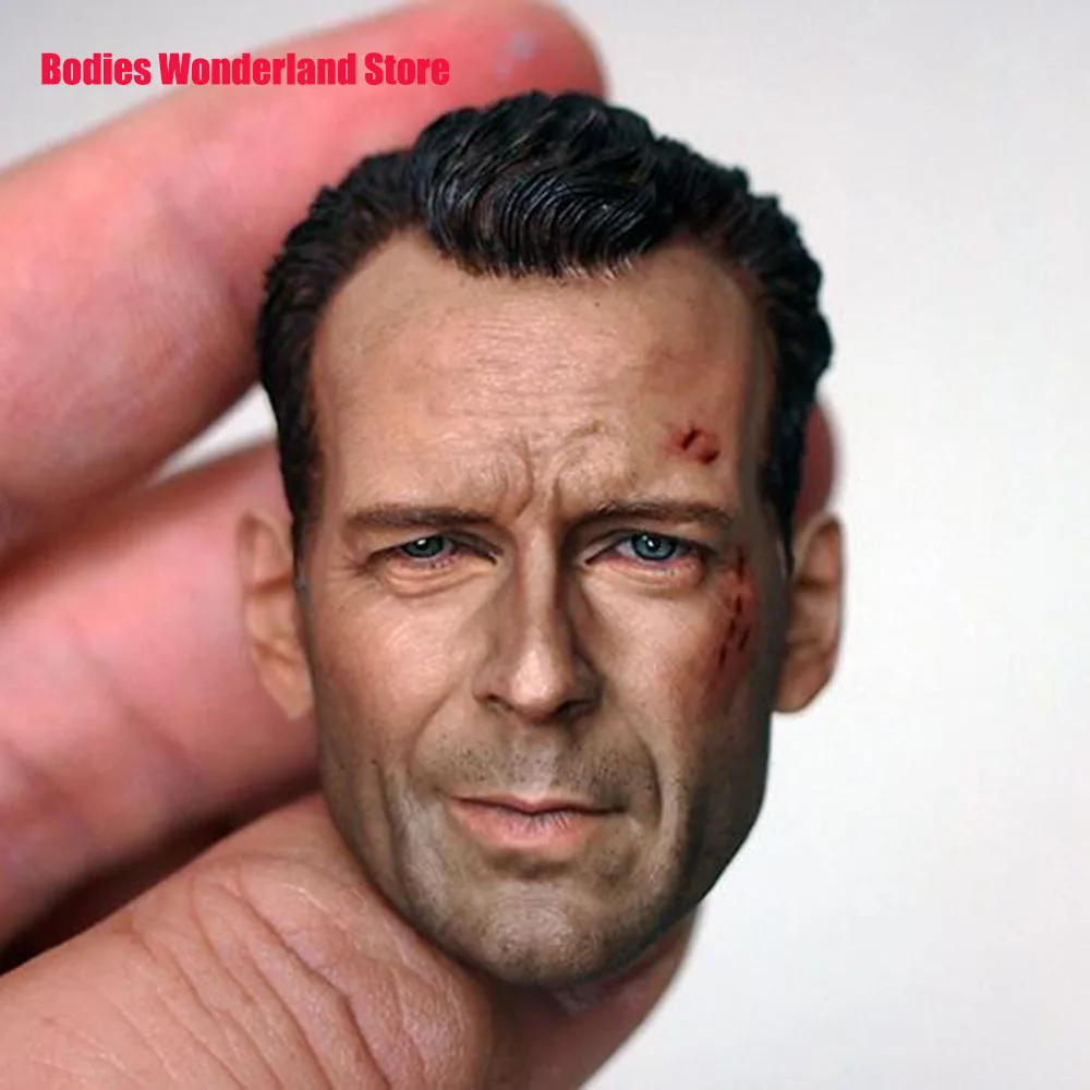 

1/6 Scale Male Soldier Bruce Willis Injured Head Sculpt Sculpture Carving Model Damaged Version for 12'' Action Figure Body