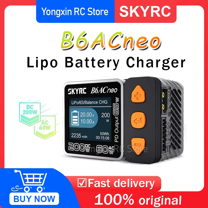 

SKYRC B6ACneo Smart Charger AC 60W DC 200W 10A Battery Balance Charger for for 1-6S Lipo LiFe Lilon LiHV 1-15S NiMH NiCd