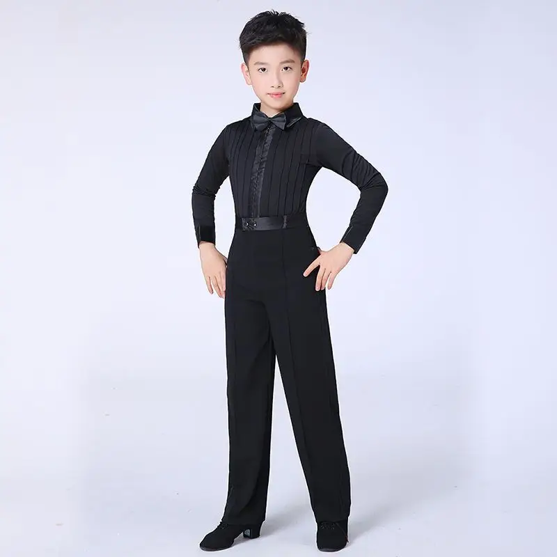 ballroom jongen Rits vliegen Latin dansen tango desigual wedstrijdpak professionele danskleding voor kinderen jongen salsa shirt + broek