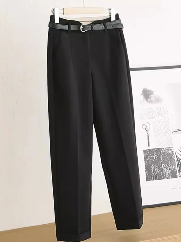 Faionable ارتفاع الخصر بنطال ذو قصة أرجل واسعة الخريف بناطيل كاجوال Ele ed أنبوب تسع نقاط السراويل تخفيف Sle l الخصر #2