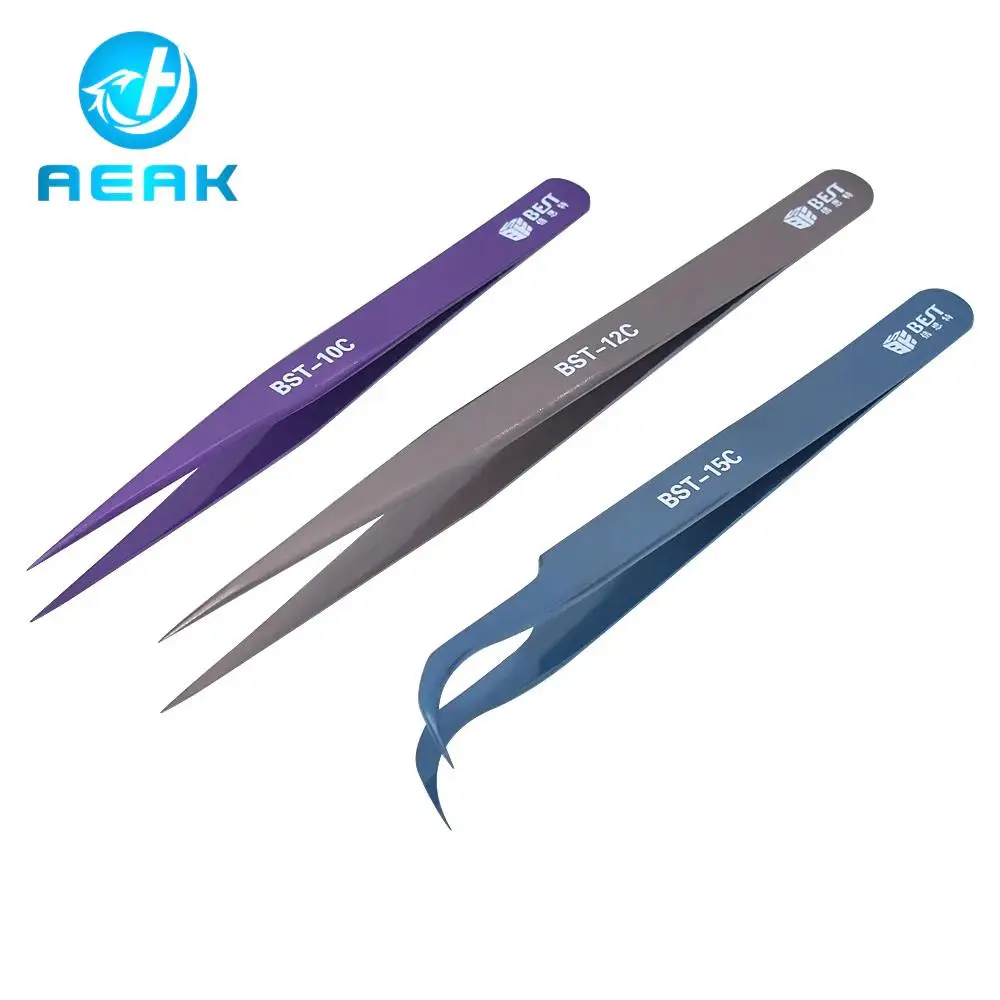 Tweezers stainless steel prongs electronic service tools anti-static household elbow clips clip blackheads high precision