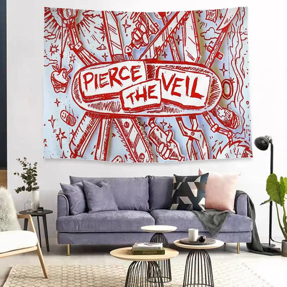 Rock Band P-Pierce The V-Veil Cartoon Tapestry Art Science Fiction Room Home Decor Wall Hanging Home Decor Free Hooks Included