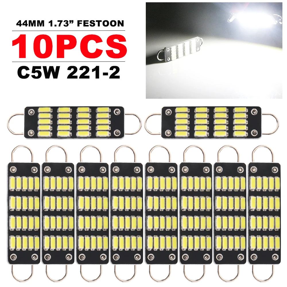 

10PCS Festoon 44mm 1.73'' C5W 4014LED Bulb Car 4410 561 567 562 Rigid Loop Cargo Luggage Reading License Plate Light 6000K White