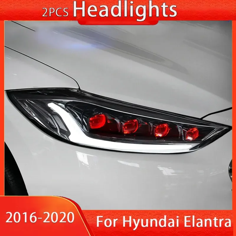 

2 шт. фара для Hyundai Elantra, светодиодная фара 2016-2020, фары Elantra DRL, указатель поворота, дальний свет, линза проектора «ангельский глаз»