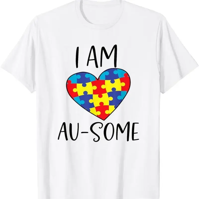 I Am Au Some Autism Awareness Colourful Puzzle Heart Piece T Shirt