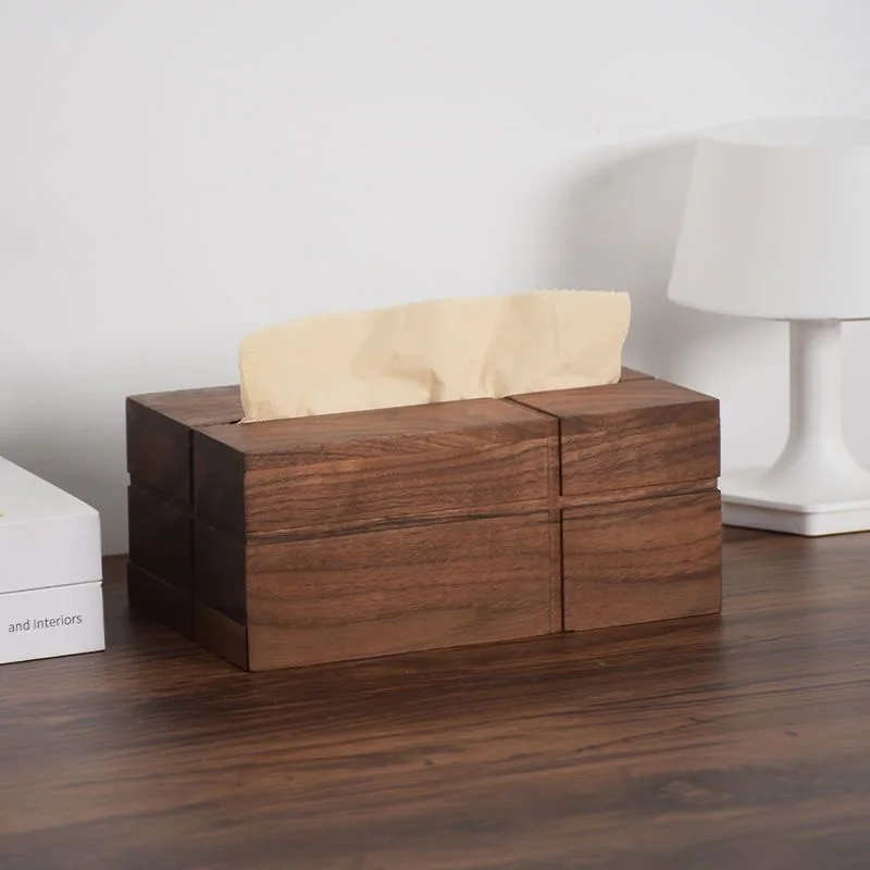 Walnut Tissue Box Creative Solid Wood Tissue Box Living Room Decoration Desktop Tea Table Paper Storage Box Home Accessories
