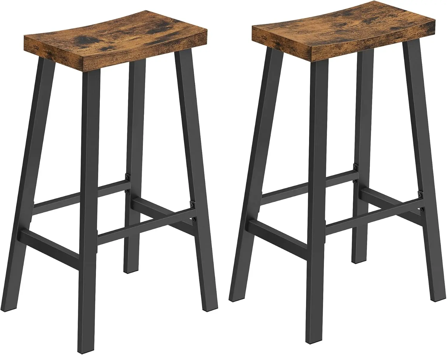 Set of 2 Industrial Bar Stools with Footrest, Rustic Brown Kitchen Counter Height Chairs for Living Room