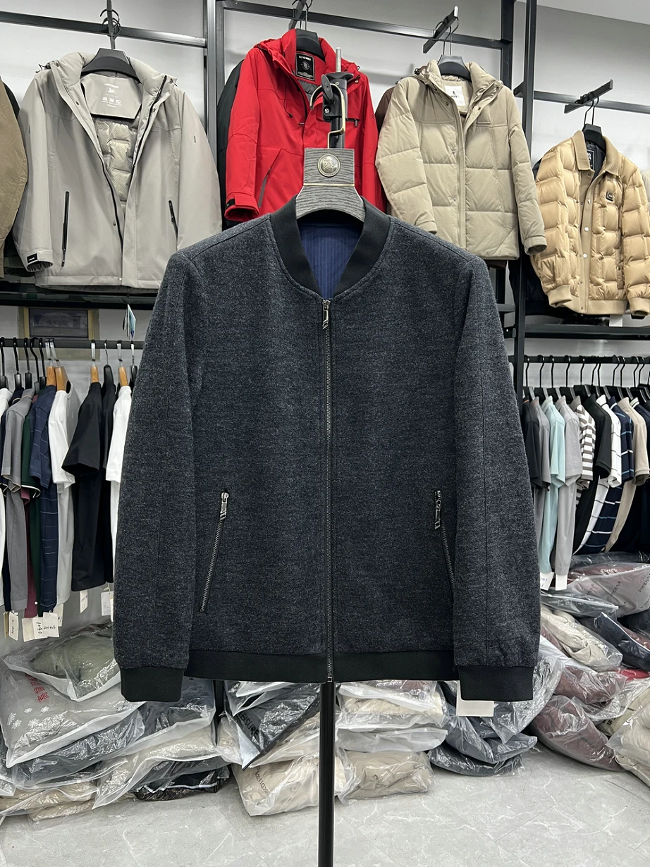 

Warmth Woolen Baseball Collar Jaet Men's Casual Sle Spring Autumn Thiened Basic Dad Clothes Polyester Cotton Blend