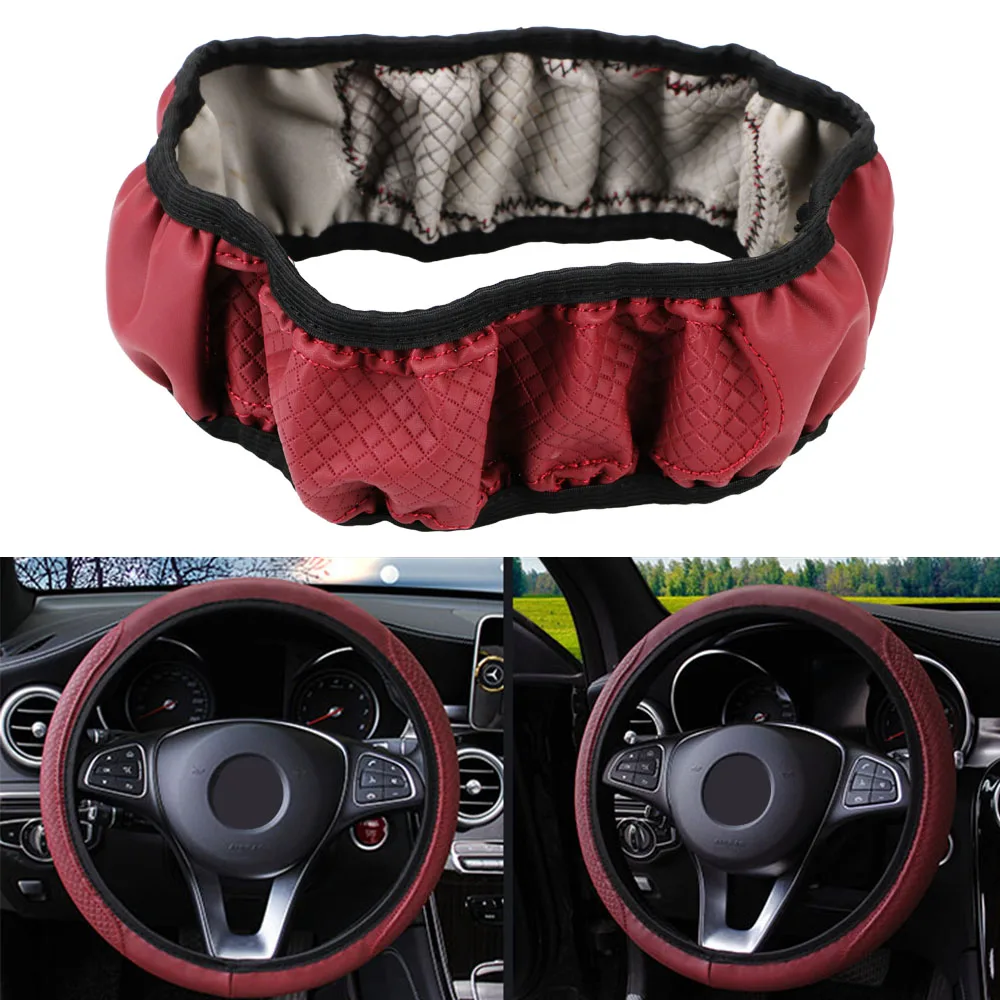 PU Microfiber Interior Accessories Embossing Leather Car Steering Wheel Cover Universal Anti-Slip Auto Steering- wheel Cover