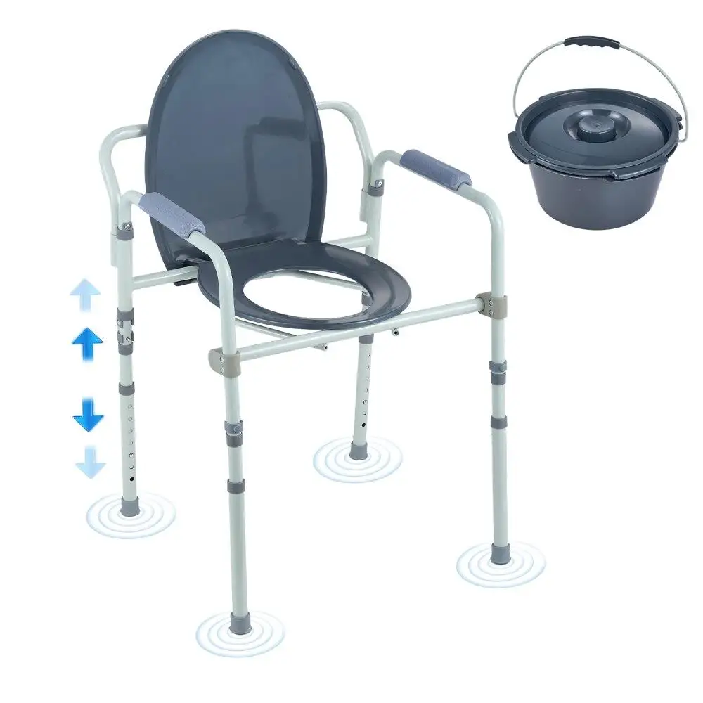 Sedia da comodino, comodino con sedile del water più ampio, altezza regolabile a 7 livelli, secchio rimovibile da 5,8 litri, facile da montare, 350