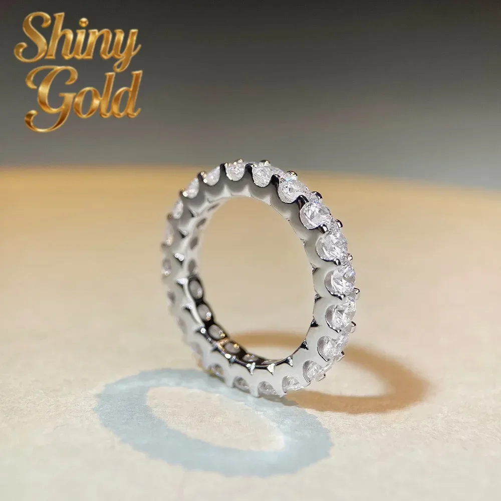

ShinyGold Luxury Solid Platinum PT950 Women's Moissanite Diamond Ring Rings Full Rings Of Four Claw Diamond Ring