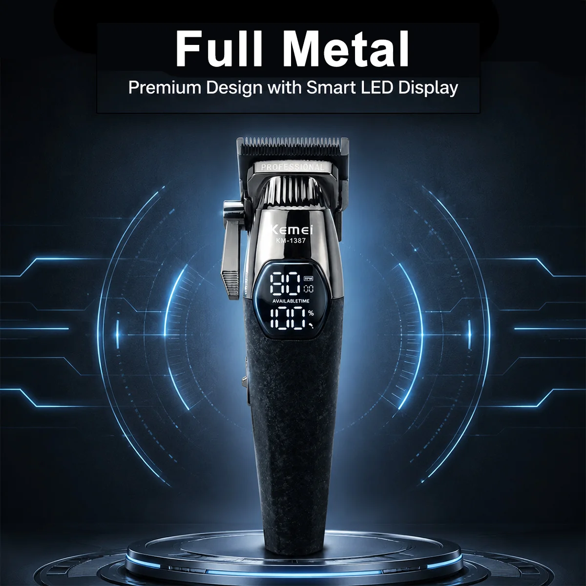 Kemei KM-1387 Professional Hair Clipper 5W Motor Metal Body 2000mAh LED Screen Low Noise Men's Barber Machine Haircut Machine
