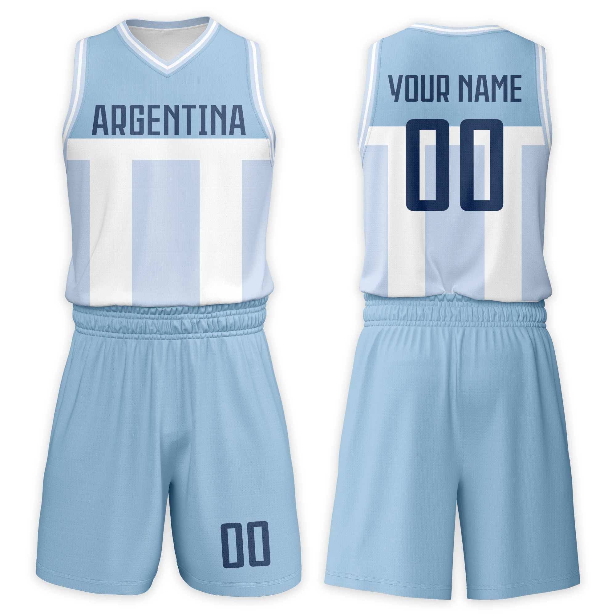 Personalisiertes Argentinien-Basketball-Trikot-Set für Kinder, individuelle Namensnummer, Jugend-Sportuniform für Jungen und Mädchen, Basketball-Outfit