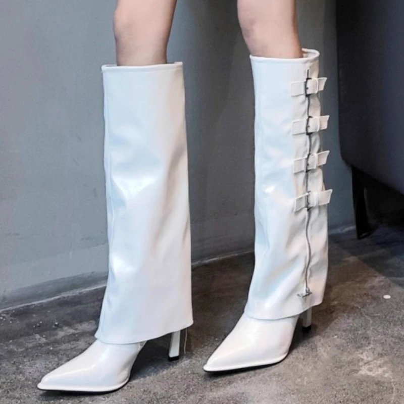 

2025 Fashion Zipper Designer High Boots Casual Autumn Hot Sale PU Gothic Women Boots Pointed Toe Luxury Warm Chelsea Boots 36-43