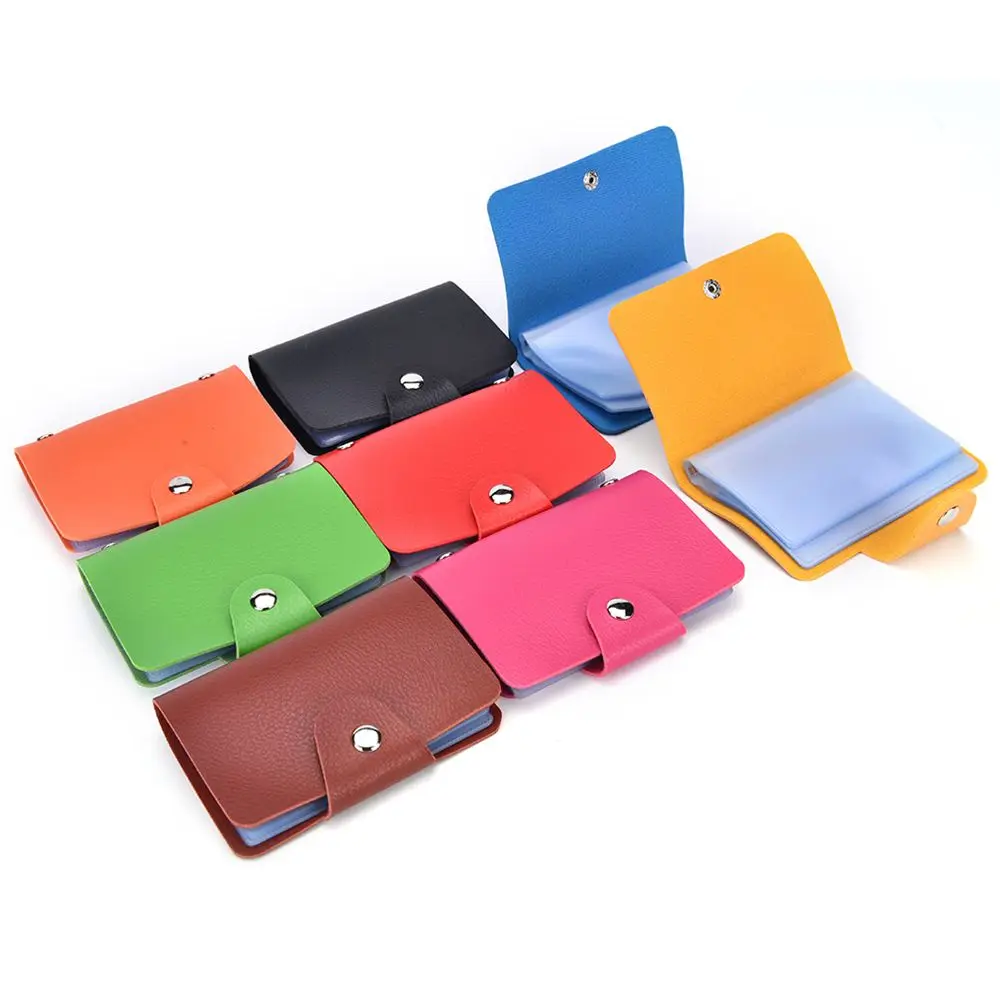 1PC Women Men Leather 26 Slots ID Credit Card Snap Holders Card Case RFID Blocking Wallet Case Pocket Bag