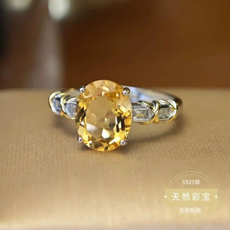 

Adjustable Size Ring S925 Sterling Silver Real Citrine Wedding Ring for Women Elegant Gorgous Fine Jewelry Gift