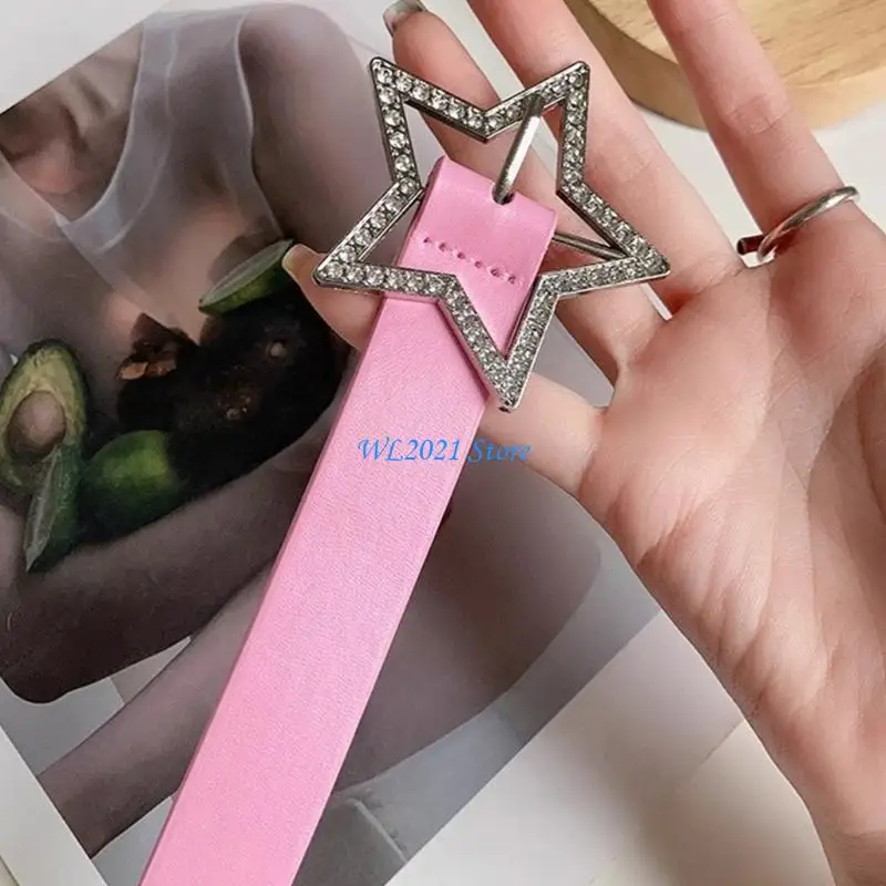 

G5GC Lady Belt Elegant Skinny Waist Belt for Dress Skinny PU Belt Rhinestones Buckle Star Buckle for Suit Dress