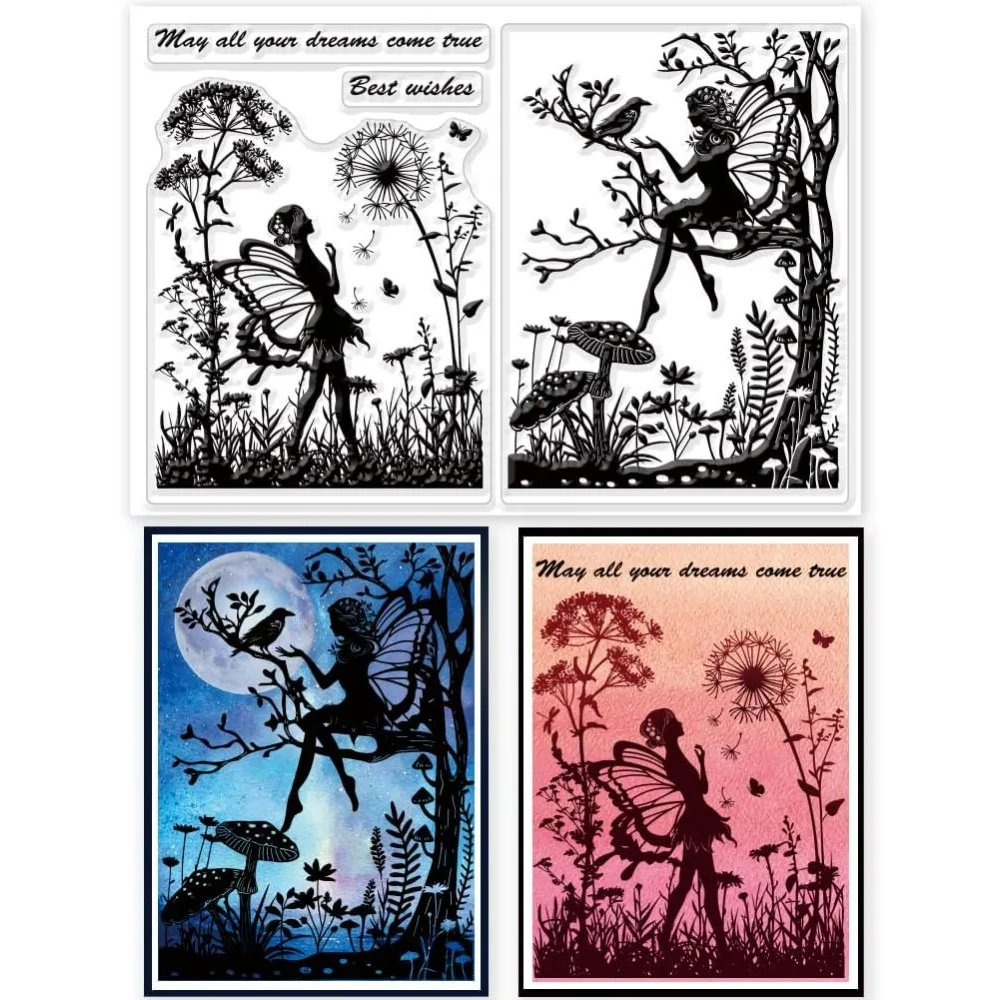 1PC Fairy Mushroom Silhouette Clear Stamps Fairy Mushroom Silhouette Decorative Clear Stamps Silicone Stamps for Card Making