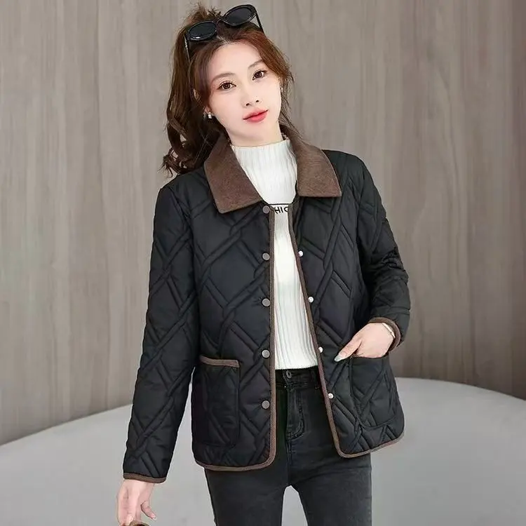 

Lightweight Cotton Jaet Autumn Winter Casual Sle Collared Ladies Faion Color Blo Slimming Outerwear New Arrival