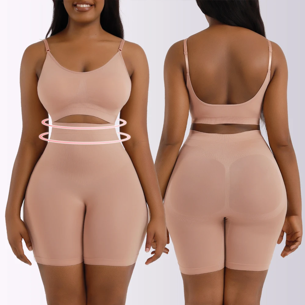 Shapewear Set pembentuk tubuh wanita, Bodysuit untuk kontrol perut tanpa jahitan Shapewear celana pendek