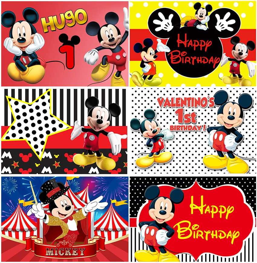 

Disney Mickey Mouse Red Theme Stripe Dots Circus Backdrops Firework Kids Birthday Party Decoration Custom Backgrounds Banner