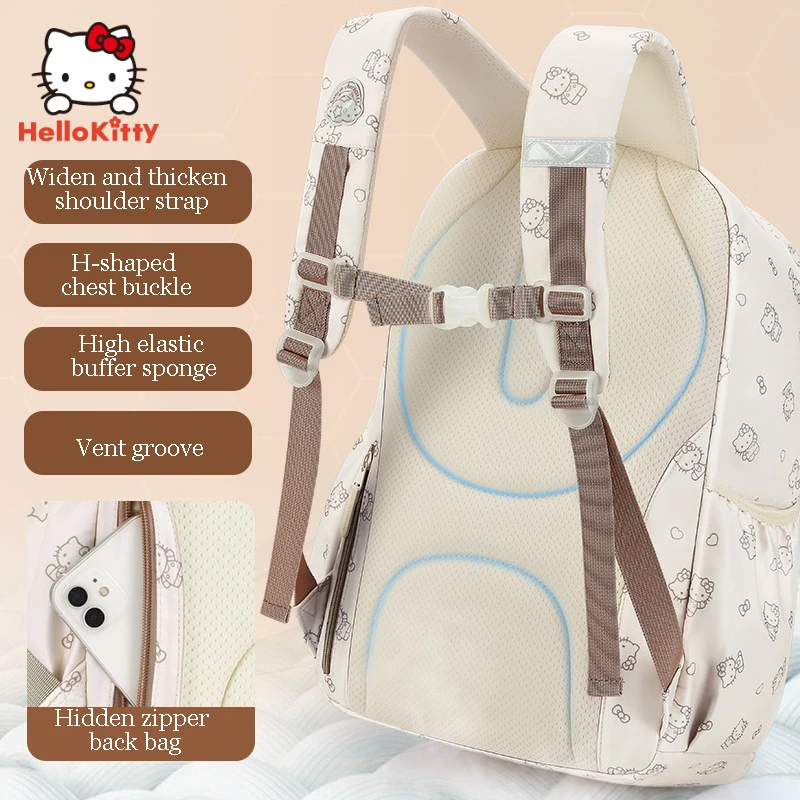 Miniso Hello Kitty Girls Waterproof Schoolbag Children Lightweight Backpack Pupil Grade 3-6 Shcool Book Bag student Leisure Gift