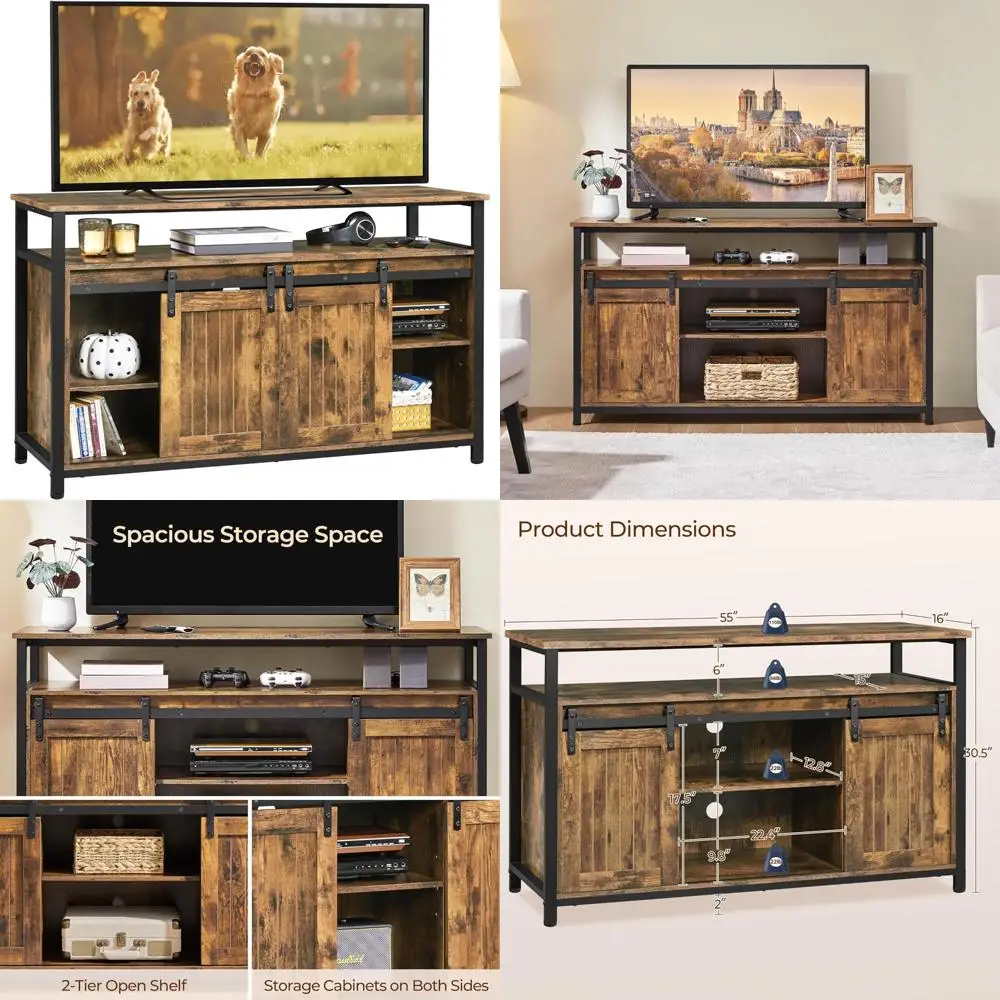 

Farmhouse Style Entertainment Center for 65 Inch TVs with Sliding Door Storage for Living Room