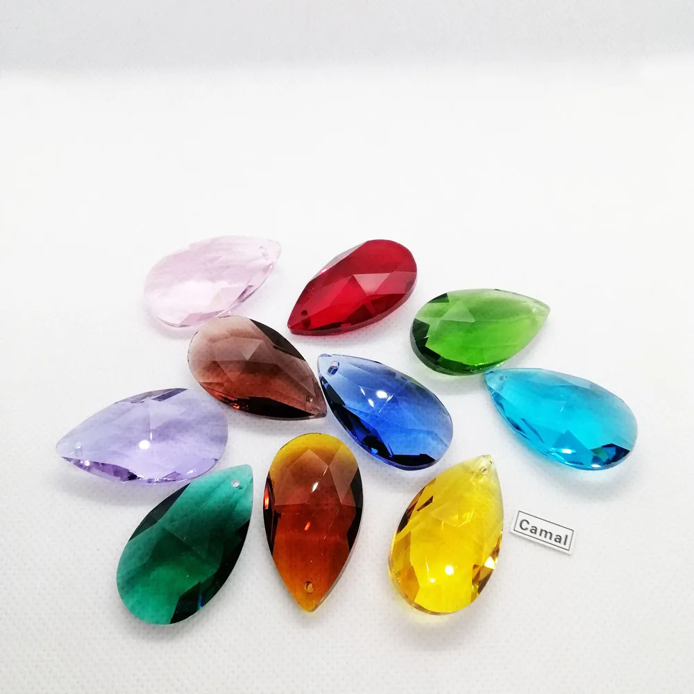 Camal 10Pcs 38mm Colorfur Crystal Teardrop Faceted  Chandelier Pendants Prisms Hanging Ornament Fengshui Xmas Craft SunCatcher