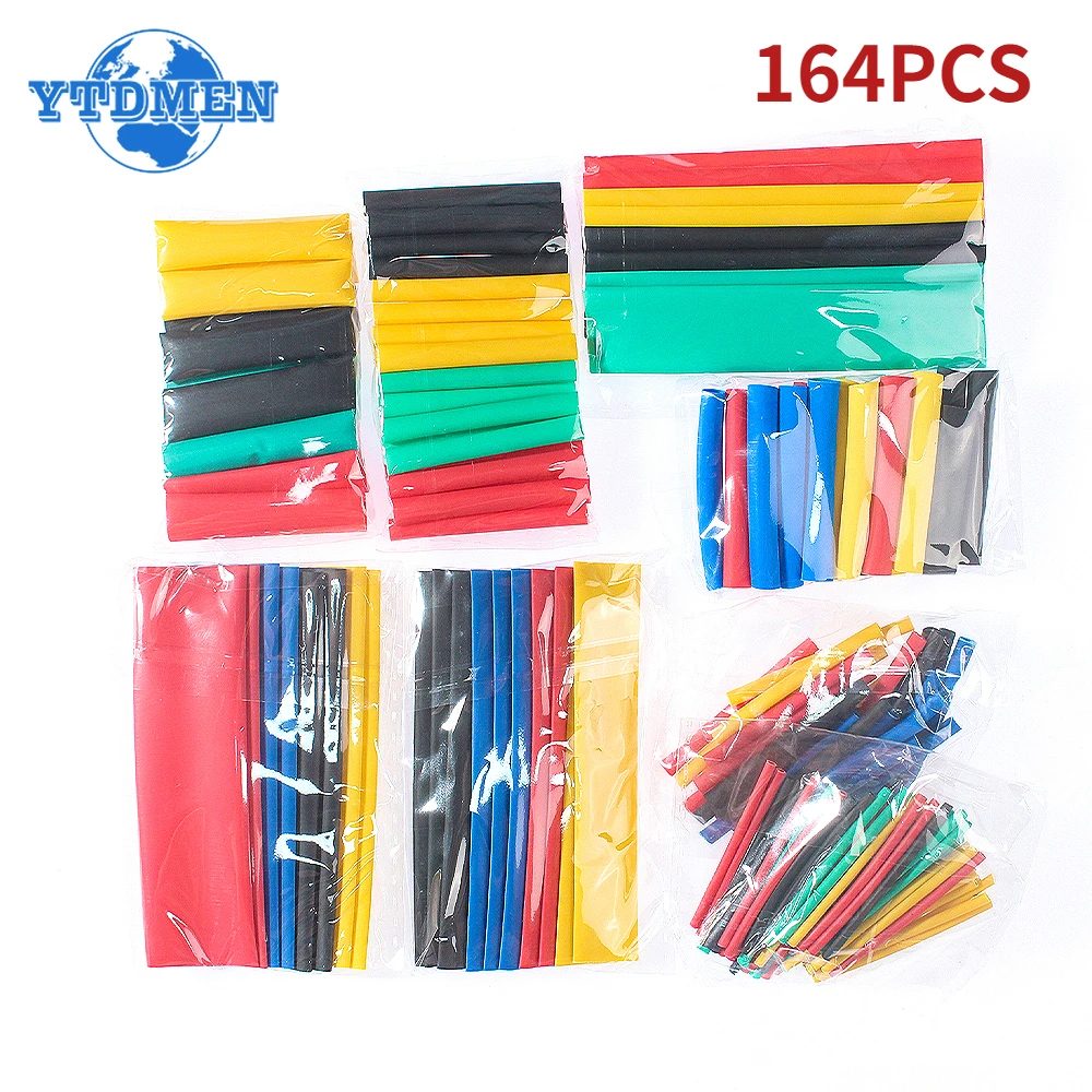 164 قطعة أنبوب الانكماش الحراري التغطيه أنابيب مجموعة متنوعة اتصال كهربائي سلك كهربائي التفاف كابل مقاوم للماء انكماش 2:1