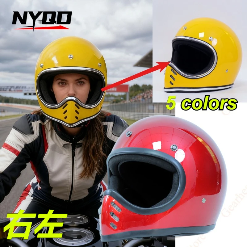 

2026 HOT Pointed Nose Small Helmet Chrome Motorcycle Fiberglass Helmet Four Season Full Face Helmet for Honda Casco Moto Casque