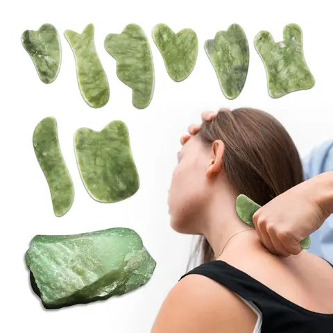 천연 옥 페이스 마사지 Gua Sha 스톤 페이스 Guasha Masaje 페이셜 보드 Acupoint 아이 케어 스파 마사지 도구 마사지 얼굴