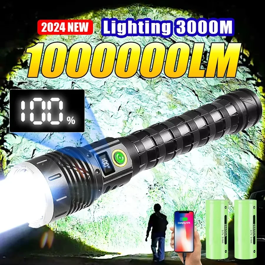 Most Powerful High Power Led flashlight 1000000LM XHP360 Rechargeable Led Flashlight Zoom Outdoor Tactical Lantern Hunting Torch