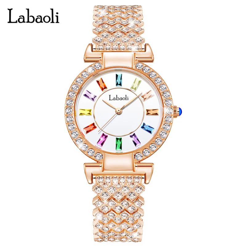 LabaoliLaboli-Reloj de cristal colorido para mujer, resistente al agua