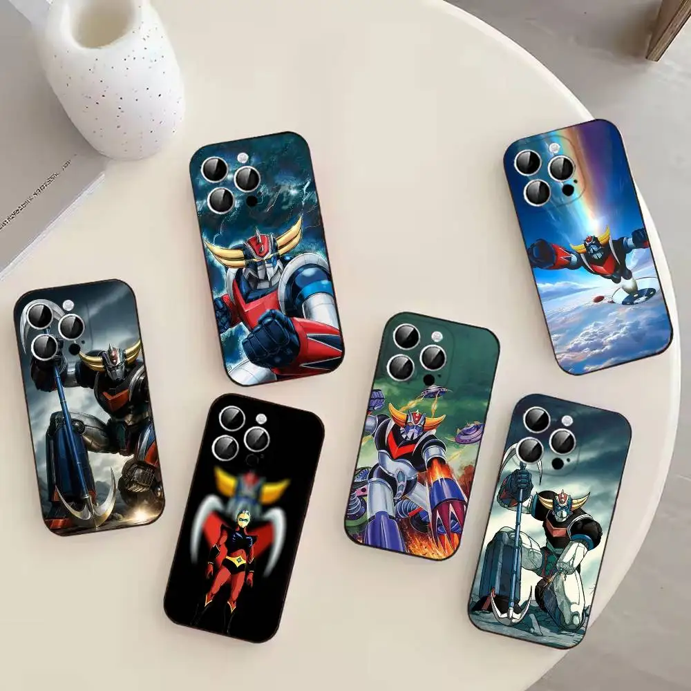 Capa de Telefone R-ROBO GRENDIZER GOLDORAK para iPhone 16, 15, 14, 13, 12, 11, XS, XR, X, 8, 7, Pro, Max, Plus, Mini, Capa Preta
