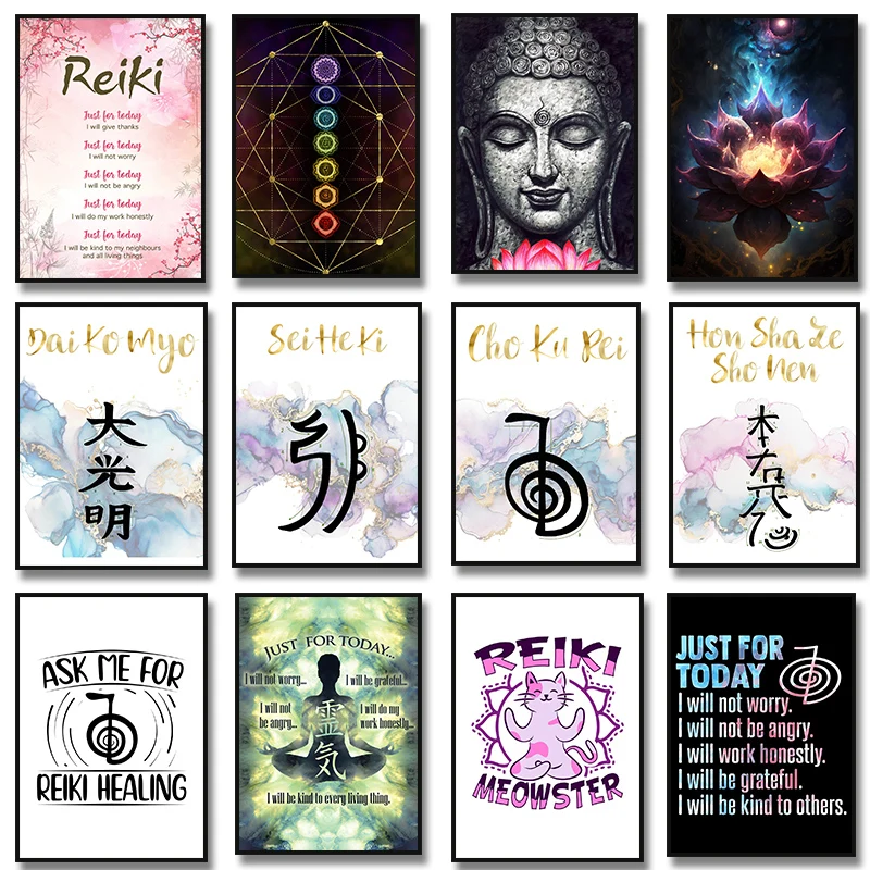 Reiki Art Usui Reiki Symbol Posters Healing Cho Ku Rei Symbol Chakra Canvas Painting Wall Prints Pictures Living Room Home Decor