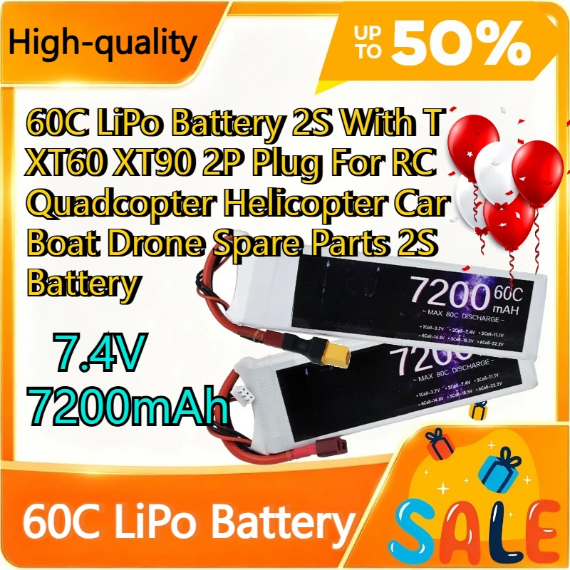 7200mAh 7.4V 60C LiPo Battery 2S With T XT60 XT90 2P Plug For RC Quadcopter Helicopter Car Boat Drone Spare Parts 2S Battery