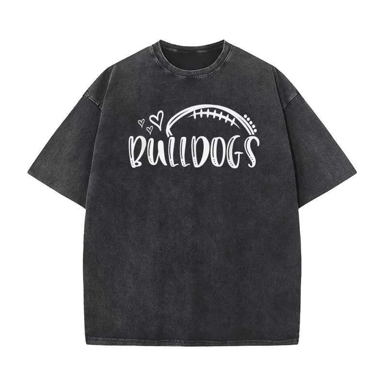 

Football Bulldogs School Sports Fan Team Spirit Pure Cotton T-shirt For Man Oversized Art Graphic Clothing Printed