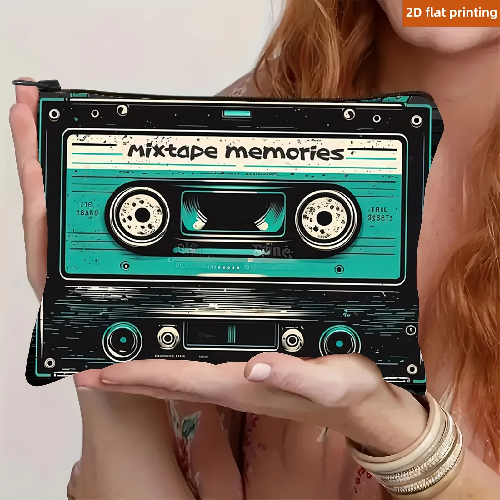Impressão vintage "ela é tão incomum" 80s fita cassete saco de maquiagem diversão cultura pop presente para amantes da música bolsa com zíper bolsas de cosméticos