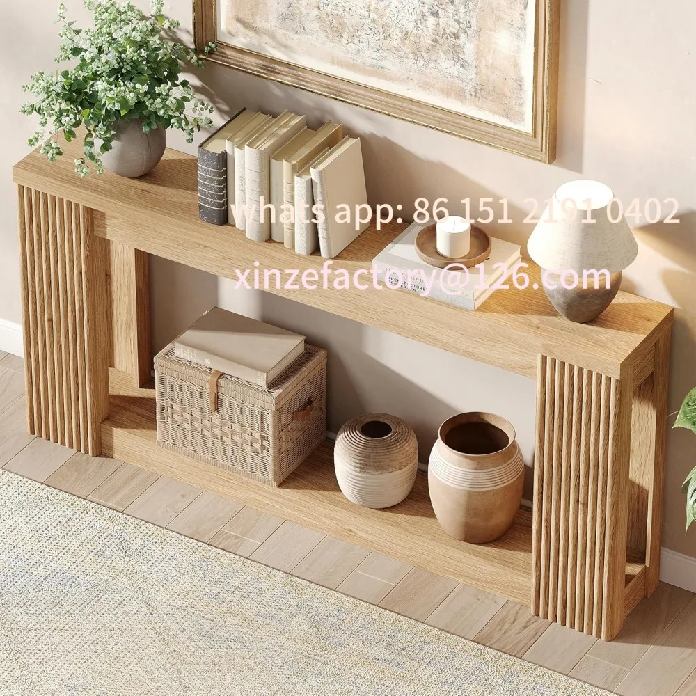 

Customizable Farmhouse Style 71 Rectangular Console Table with Fluted Wood and Storage, Ideal for Entryway or Behind Sofa