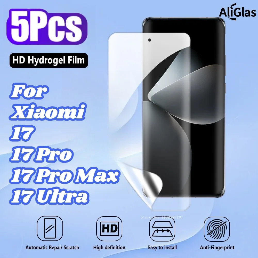

Набор из 5 гидрогелевых пленок высокого разрешения для Xiaomi 17 Series, глянцевая защитная пленка для экрана для серии Xioami 17 Ultra 17 Pro Max
