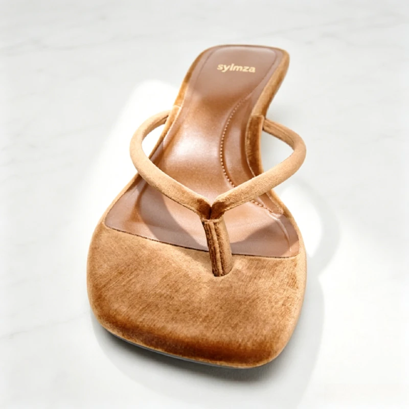 

Silky Swan Suede Kitten Heel Flip Flops Women Summer Comfortable Clip Toe Sandals for Ladies Fashion Lightweight Women Slippers