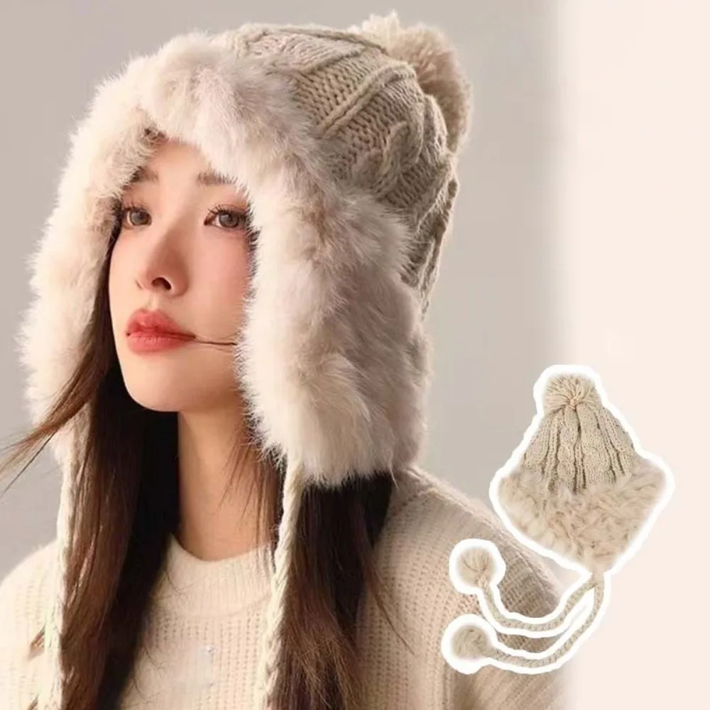

New Knitted Knitted Hat Pompom Warm Ear Protection Hat Windproof Coldproof Beanie Hat for Outdoor Cycling Skiing